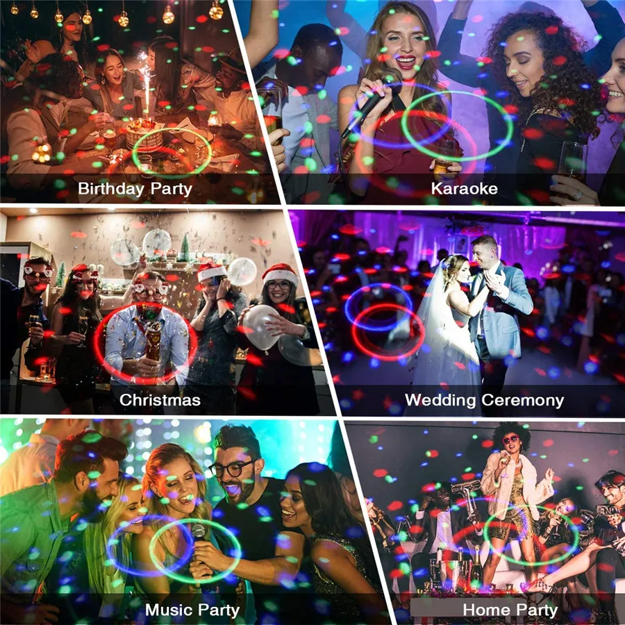 Sound Activated Rotating Disco Ball Party Light 6W RGB LED Stage Lights Projector Lamp for Christmas Wedding Festival Decoration