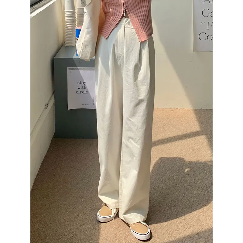 4Colors SML Korean Trousers Women 2021 Autumn Vintage Straight Pants Casual Long Trousers Female Wide Leg Pants womens (X2117