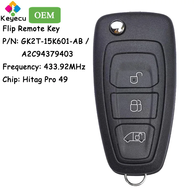 KEYECU OEM obrotowy pilot kluczyk z 3 przyciskami 433.92MHz 49 Chip dla Ford Transit Tourneo 2015-2020 Fob GK2T-15K601-AB