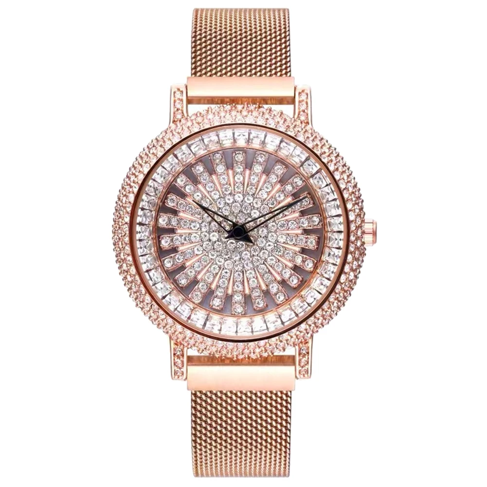 Luxury Full Rhinestone Round Dial Magnetic Alloy Band Women Quartz Wrist Watch New Ladies Dress Watches Gift Luxury