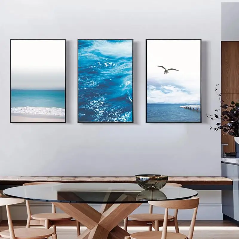 

Nordic Minimalist Style Seascape Photography Wall Painting Frameless Canvas Printing Beach Seagull Decoration Poster