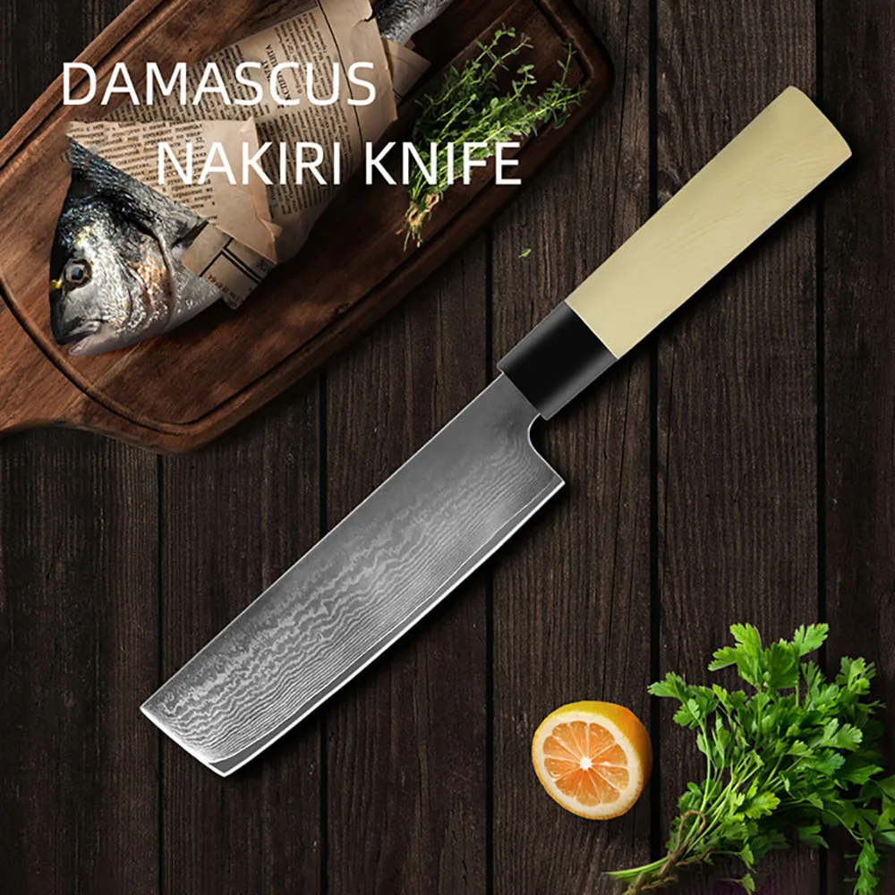 

Asian Knife Japanese Damascus Steel Nakiri Knife Vegetables Cleaver Cooking Tools Kitchen Knives VG10 Japanese Knives PP Handle