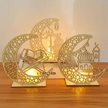 Wooden Eid Pendant with LED Candles Ramadan Decor #5