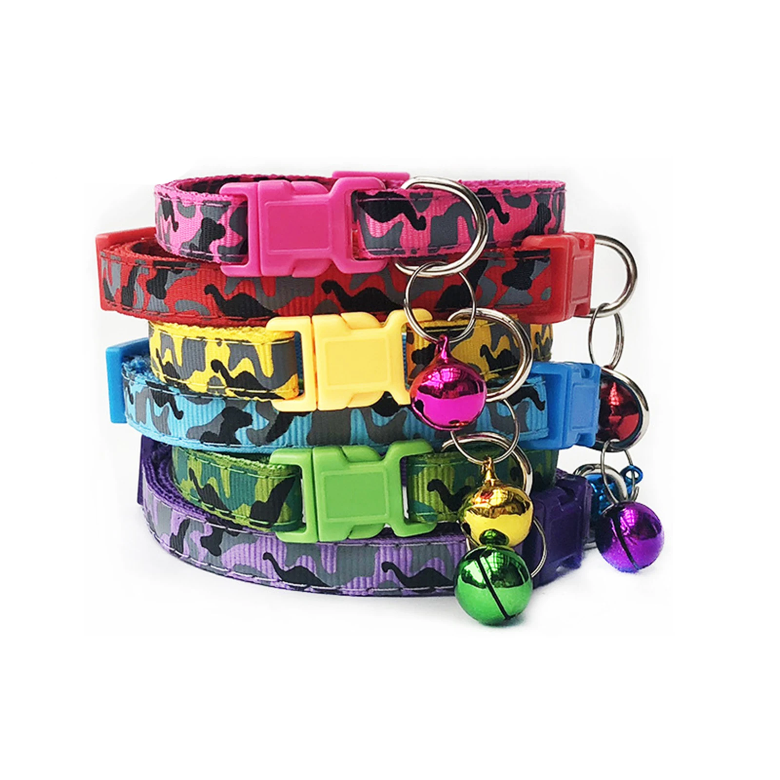 Cat Collar with Bell Fashion Camo Camouflage Print Small Dog Puppy Kitten Collars Adjustable 19-32cm 1.0cm Cat Dog Supplies