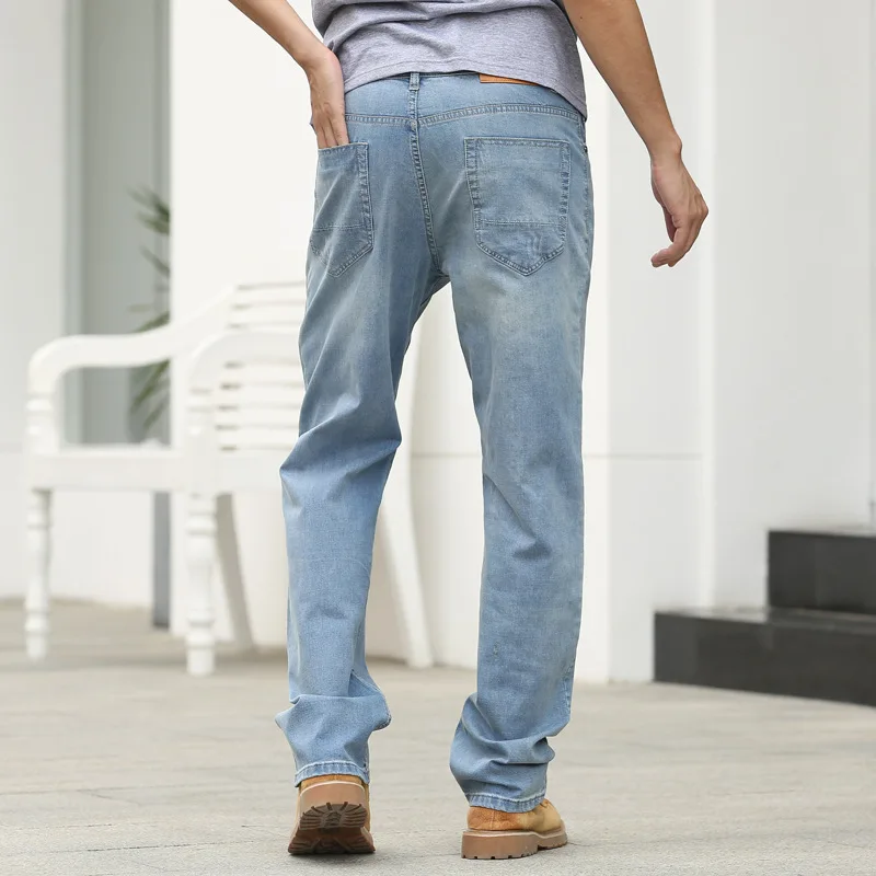 Summer Thin section Baggy Men Jeans Straight Large Size  Loose Elastic Denim Pants  Light Blue Leisure Hip Hop Skateboard Jeans