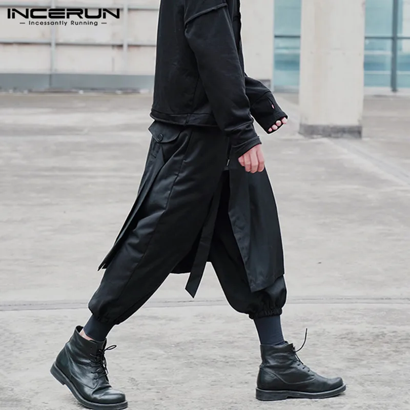 2024 Fashion Men Harem Pants Drawstring Joggers Solid Color Streetwear Irregular Trousers Men Leisure Pantalon INCERUN S-5XL