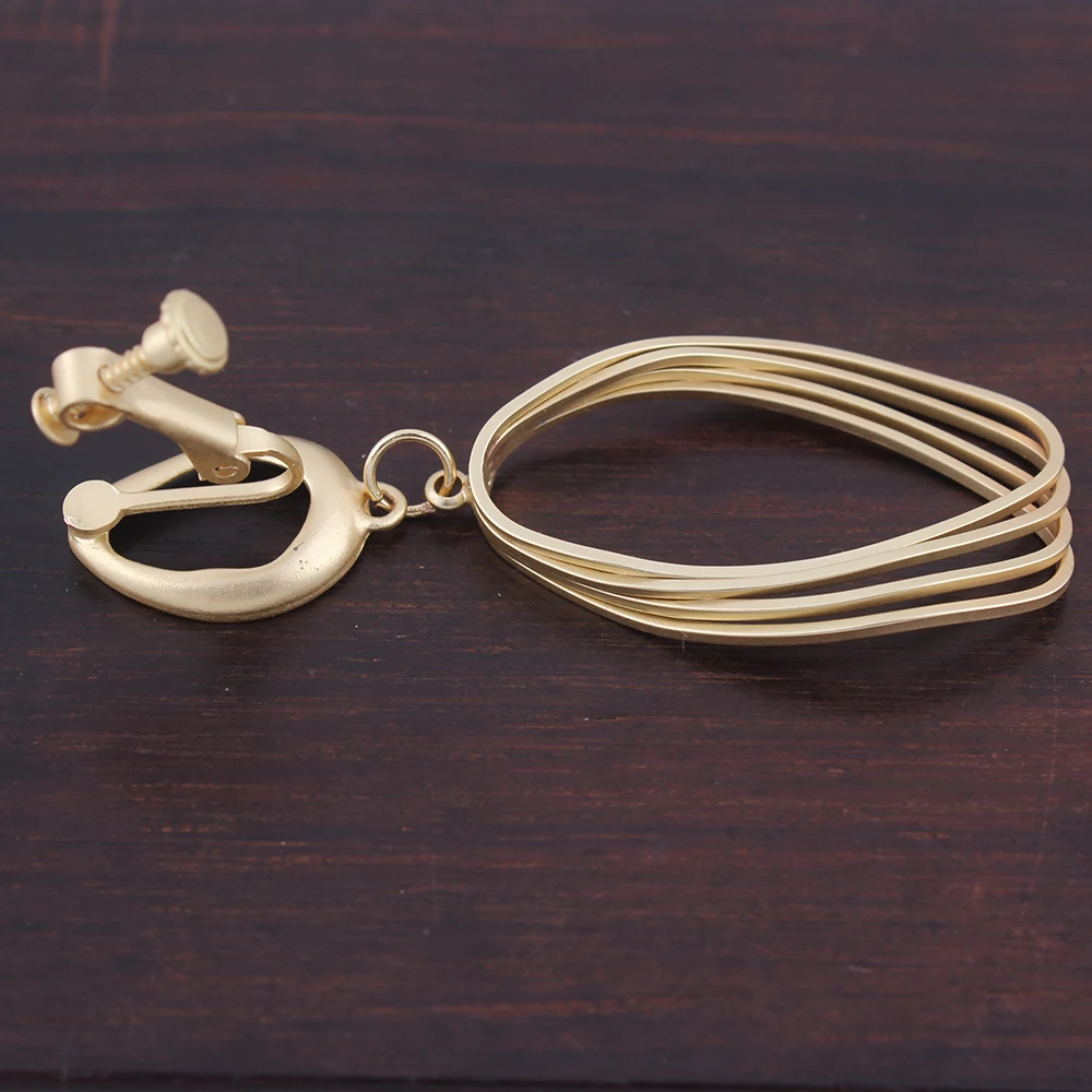 GRACE JUN Korea Style Gold Color  Copper Material Geoemtric  Clip on Earrings Without Pierced Elegant Cuff Ear Clip Anti-allergy