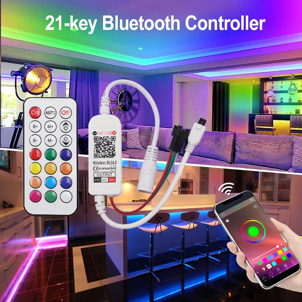 DC5-24V Bluetooth Controller Music Control WS2811 WS2812B LED Strip Light Controller with 21Key IR Remote