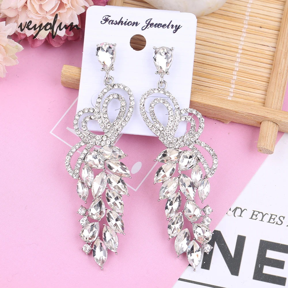 Veyofun Symmetrical Butterfly Hollow out Crystal Drop Earrings Ethnic Dangle Earrings Jewelry for Women Brinco