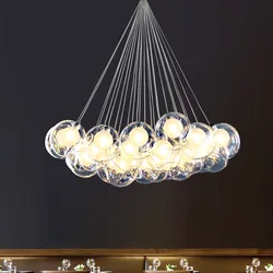 Nordic LED Bubble Lamp Chandelier Modern Clear Glass Ball Suspension Lamp Living Room Store Office Dining Table Globe Chandelier