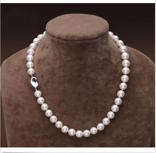 classic 9-10mm south sea round white pearl pearl necklace 18inch 925 sliver