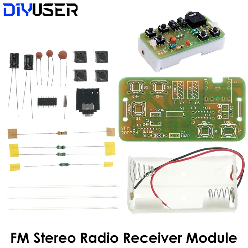 76-108MHz FM Stereo Radio DIY Kit Wireless FM Receiver Module Frequency Modulation Electronics Soldering Practice Project