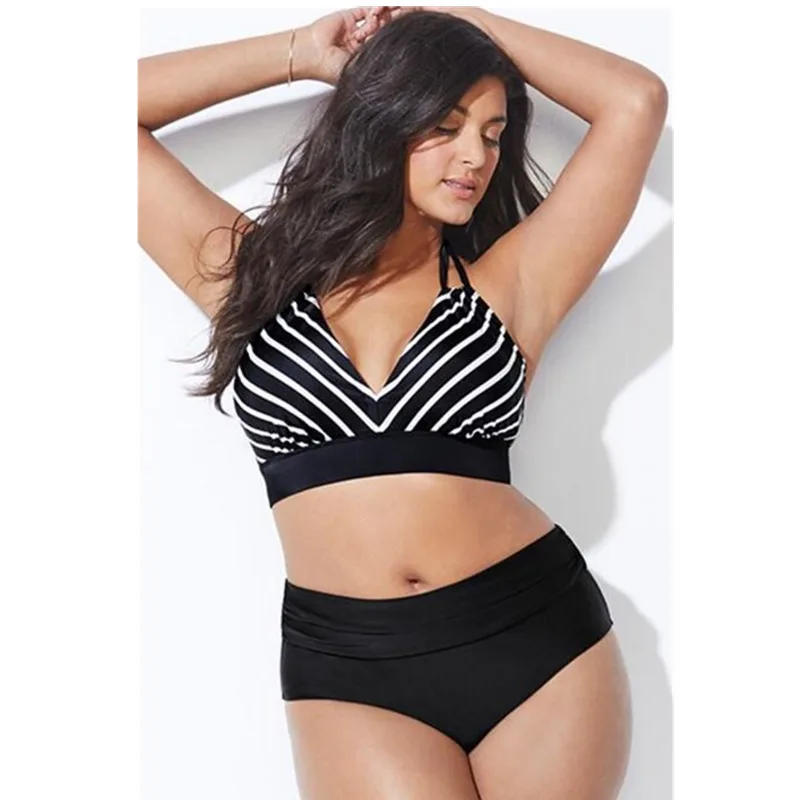 2023 Swimwear High Waisted Two Piece Plus Size Large Size Plus Fat Printed Swimsuit Women Back Chalaza Bikini Beach Bathing Suit