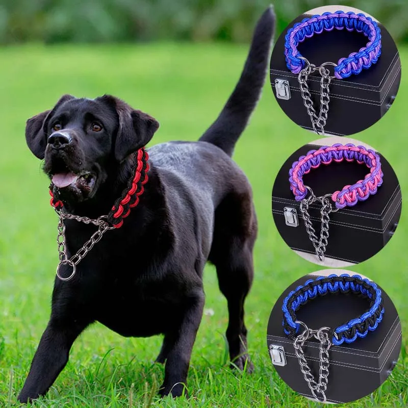 Wide Dog Collar Strong Nylon Rope Woven Limited Slip P Chain Collar for Medium Large Dogs German Shepherd Pit Bull Rottweiler