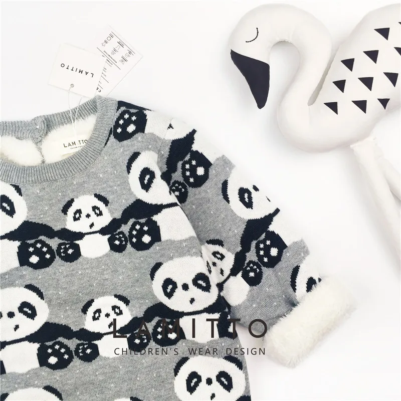 Tonytaobaby New Winter Style Baby Panda Jacquard Plush Knitted Sweater Top