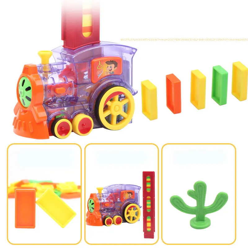 Domino Train Toy Set Rally Electric Train Model With 60/80 PcsColorful Domino Game Building Blocks Car Truck Vehicle Stacking