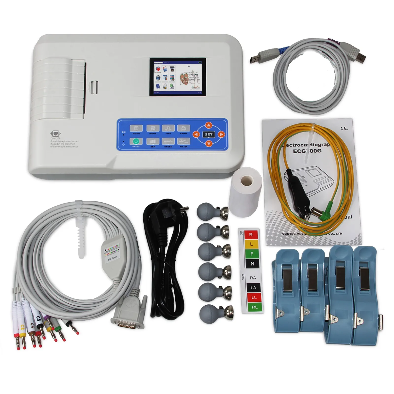 CONTEC Electrocardiograph Resting ECG ECG300G Display 3/6/12-lead Multi-Language Thermal Printer