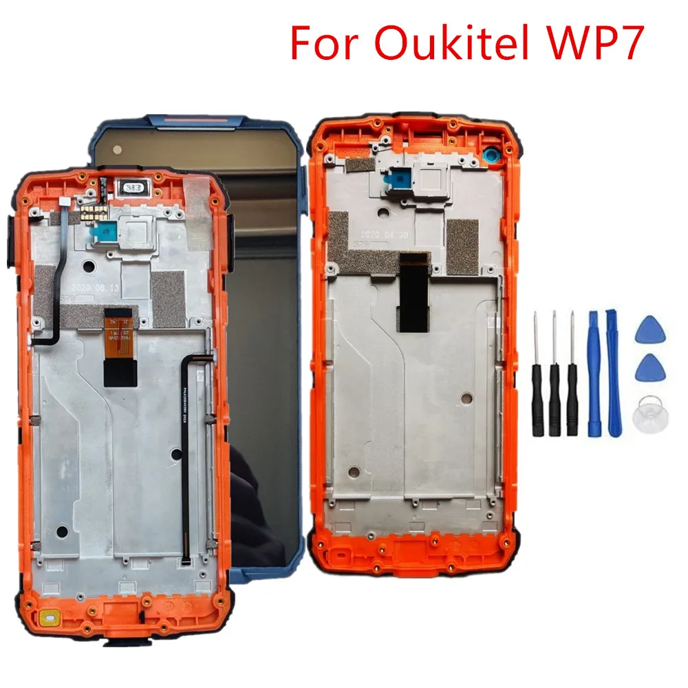 For Oukitel WP7 Phone LCD Display With Frame+Touch Screen Digitizer Assembly Repair Panel Glass+P/G/L Sensor+Earpiece+FPC Button