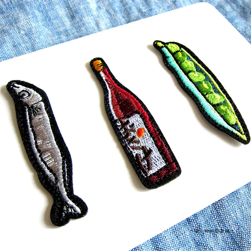 10pcs/lot Japan Kawaii Wine Pea Fish Patches Iron on Badges Stripes Fashion Clothes Appliques Sewing Embroidery Cheap Stickers