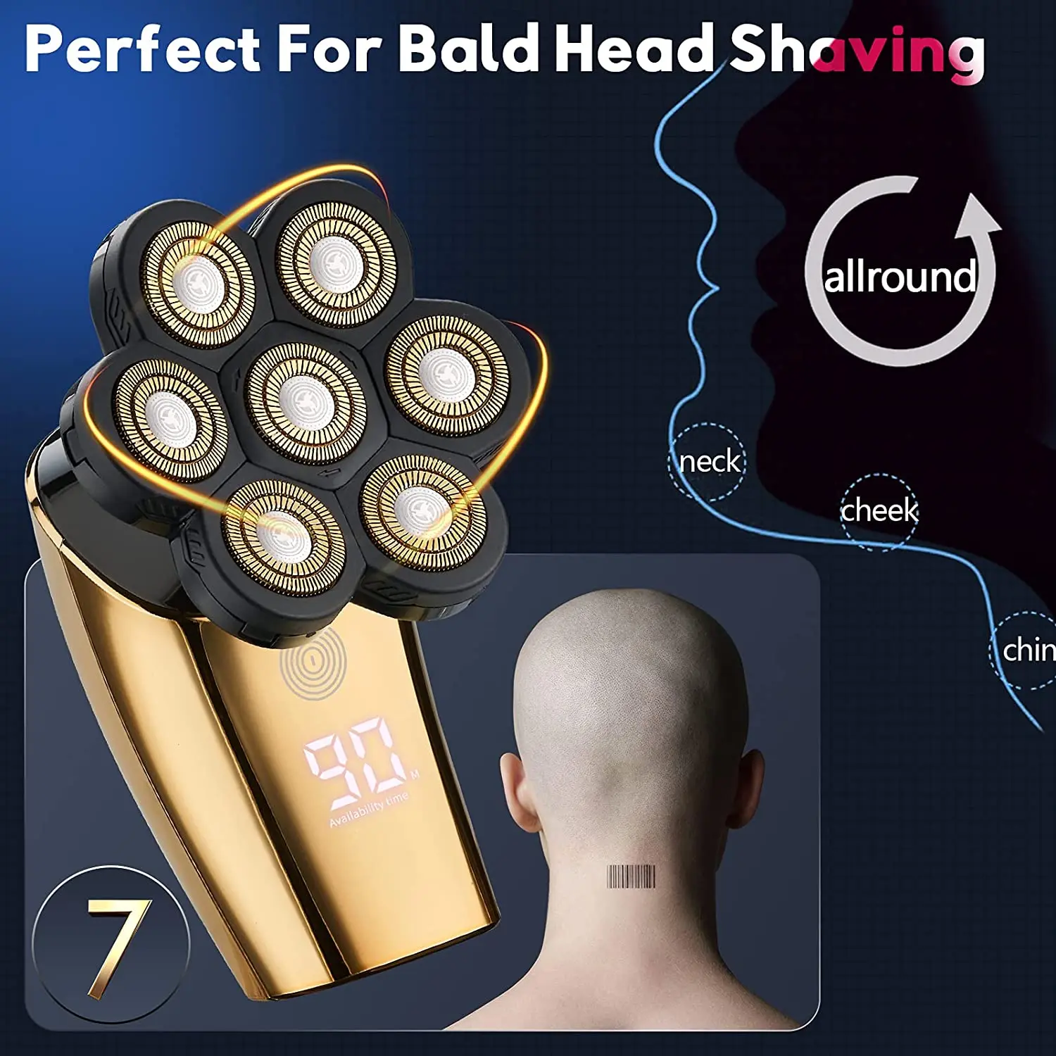 5 in 1 Men's Electric Shaver 7 Floating Shaver Head Beard Trimmer Rechargeable IPX5 Waterproof Shaving Head Shaver Grooming Kits