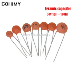 100pcs Ceramic capacitor 50V 1pF ~ 100nF 0.1uF 104 4.7PF 10PF 22PF 33PF 47PF 100PF 101 220PF 10NF 330PF 470PF 1NF 103 47NF 473