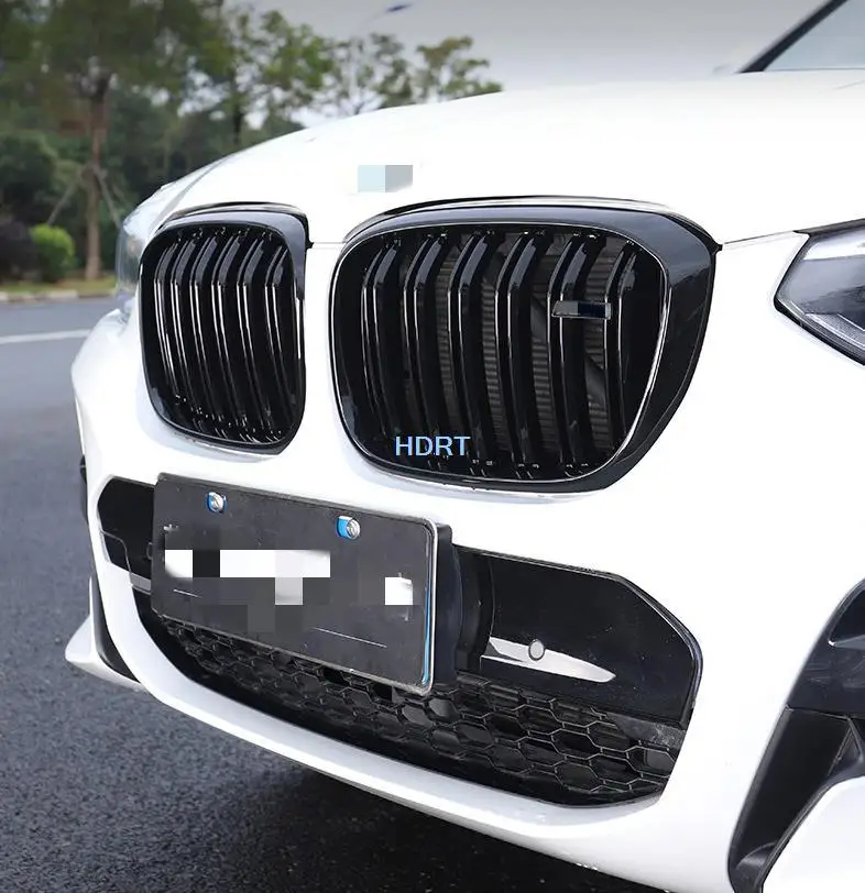 Car Accessories 2pcs Front Racing Grille Middle Net Grills Assembly Gloss Black Frame Parts For BMW X3 2018 2019 2020 2021