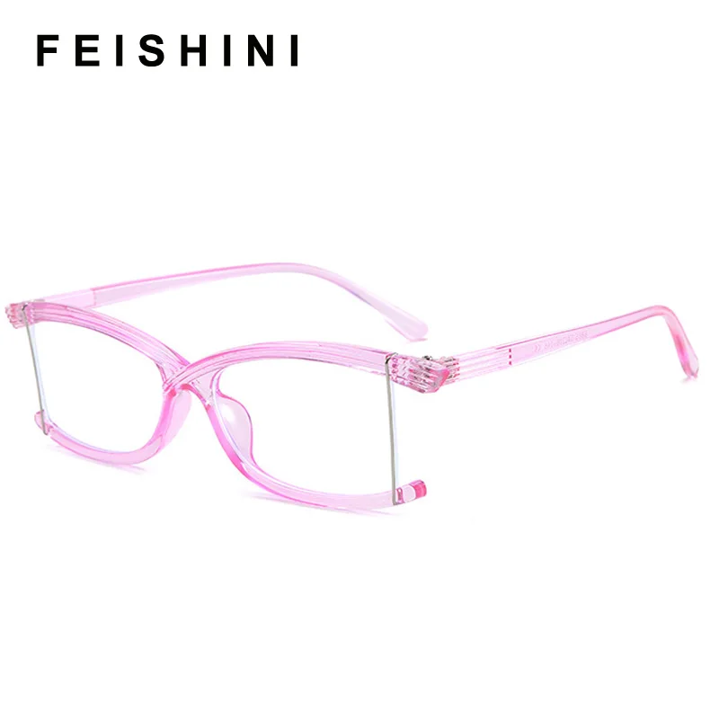 Feishini New Anti Blue Light Glasses Blocking Filter Reduces Eyewear Strain Clear Computer Glasses Women Cat eye Improve Comfort