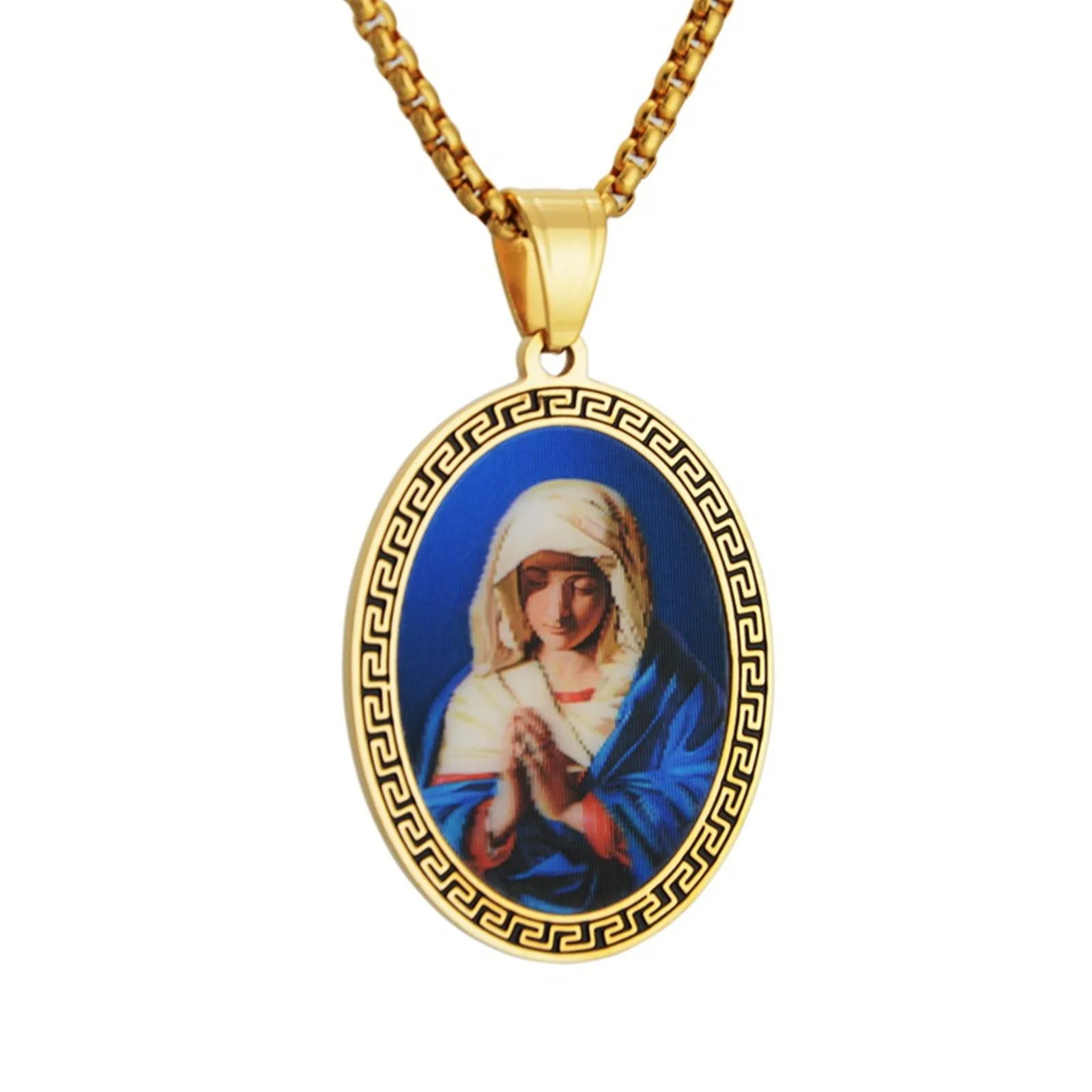 

Virgin Mary Praying Pendant Stainless Steel Holy Mother Blessed Amulet Necklace for Men and Women Catholic Jewelry