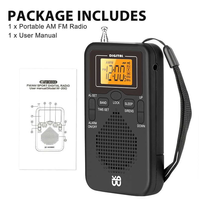 Mini rádio portátil am fm, banda dupla estéreo, receptor de rádio de bolso portátil com display led, alto-falante, despertador, rádio de bolso