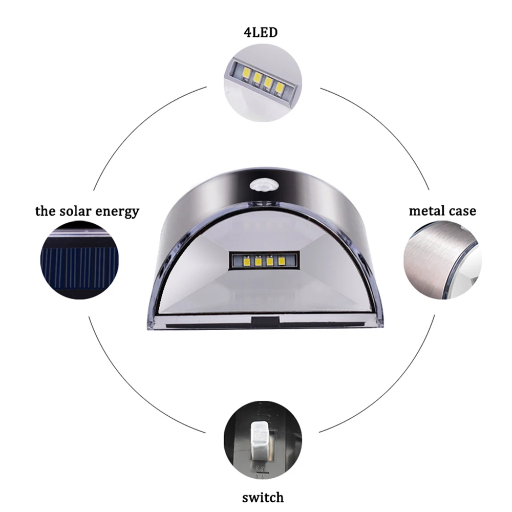 Hot Sell Solar Light LED Solar Wall Lamp PIR Motion Sensor Stainless Steel Shell Lighting For Outdoor Garden Wall Fence Stair