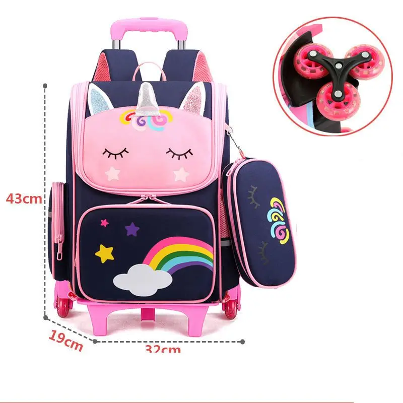 Imagem -04 - Mochila Escolar com Rodas para Meninas Trolley Bolsa With Wheels Kids Rolling Backpack