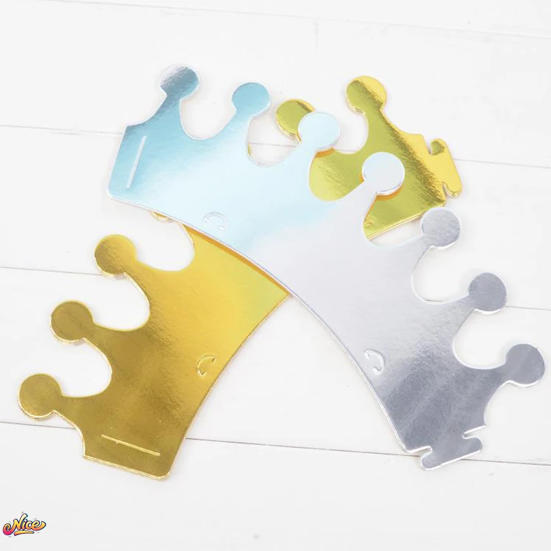 10pcs/Lot Gold Silver Gold Plated Crown Hat Cupcake Toppers Cake Decoration Party Supplies Birthday Wedding Baby Shower Birthday