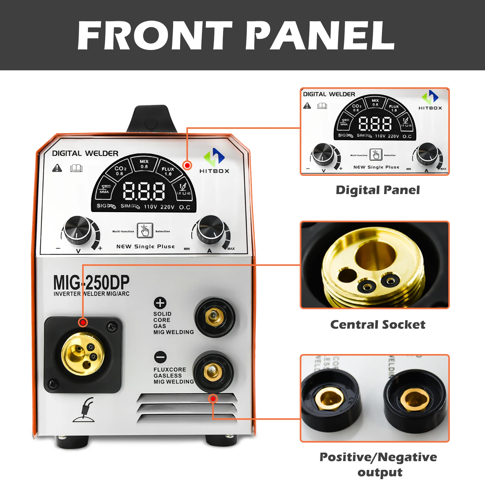 HITBOX MIG Welder  3 In 1 Semi-automatic Aluminum Welding Machine MIG250DP 220V Pulse Mig 3 In 1 Inverter Weld Technology