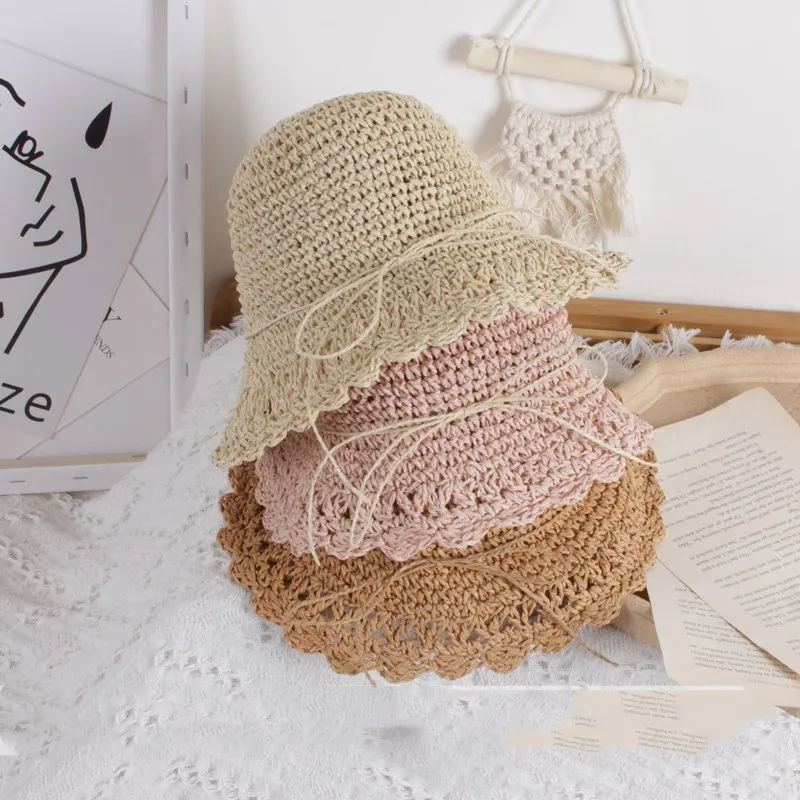 Fashion Lace Baby Hat Summer Straw Bow Baby Girl Cap Beach Children Panama Hat Princess Baby Hats and Caps for Kids 1PC