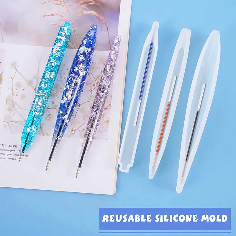 Transparent Pen Silicone Moulds Epoxy Casting Mold Pen Shape Dried Flower Resin Molds Craft DIY Ballpoint Pen For Friend Gifts