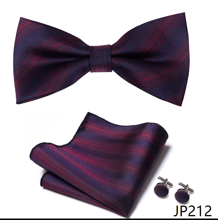 Great Quality Silver Office Butterfly Hanky Cufflink Set Bowtie For Men Geometric Hombre Formal Clothing