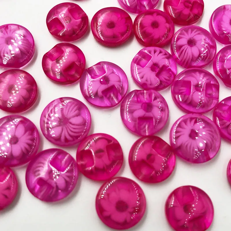 50pc Un Sacco 14 millimetri di Colore Rosa Caldo del fiore di colore di Plastica Bottoni cucito/appliques/mestiere PT11