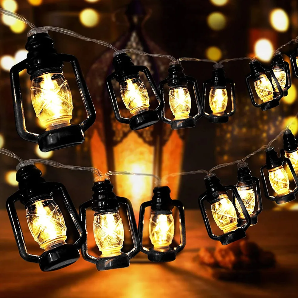 Ramadan Retro Kerosene LED String Light Battery Operated Home Garland Light String for Bedroom Party Festival Coffee House Decor