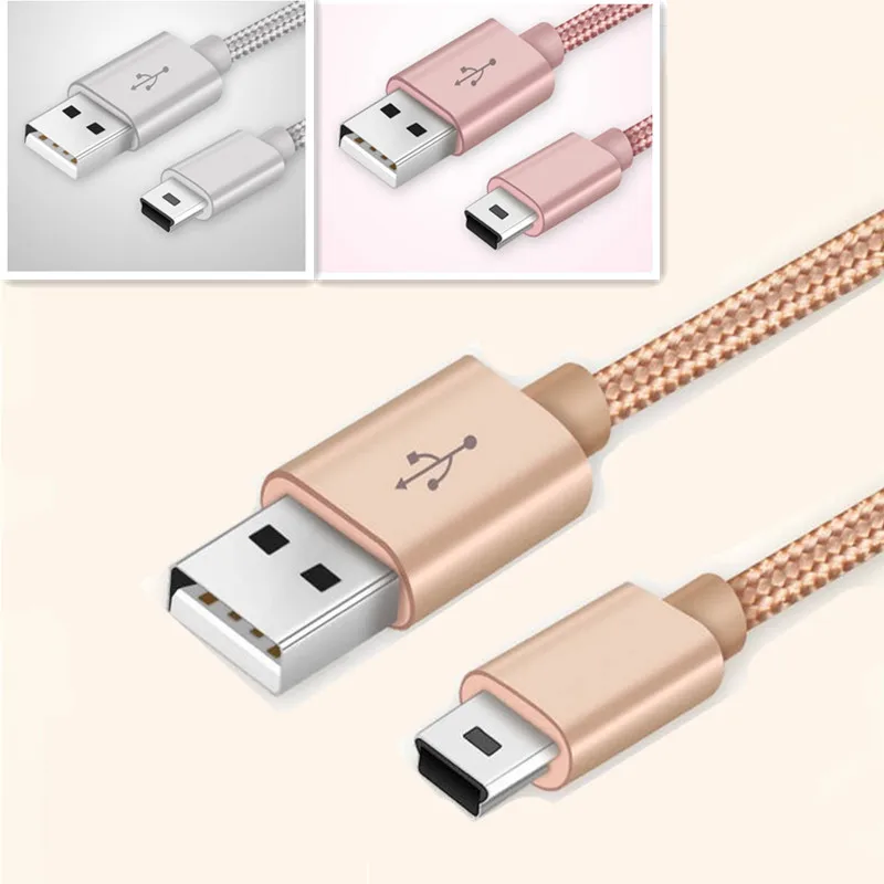 Braided Copper Mini Usb Data Cable Cord Adapter USB 2.0 T-port Charge Line for MP3 MP4 Car DVR Camera 0.25m/1m/2m