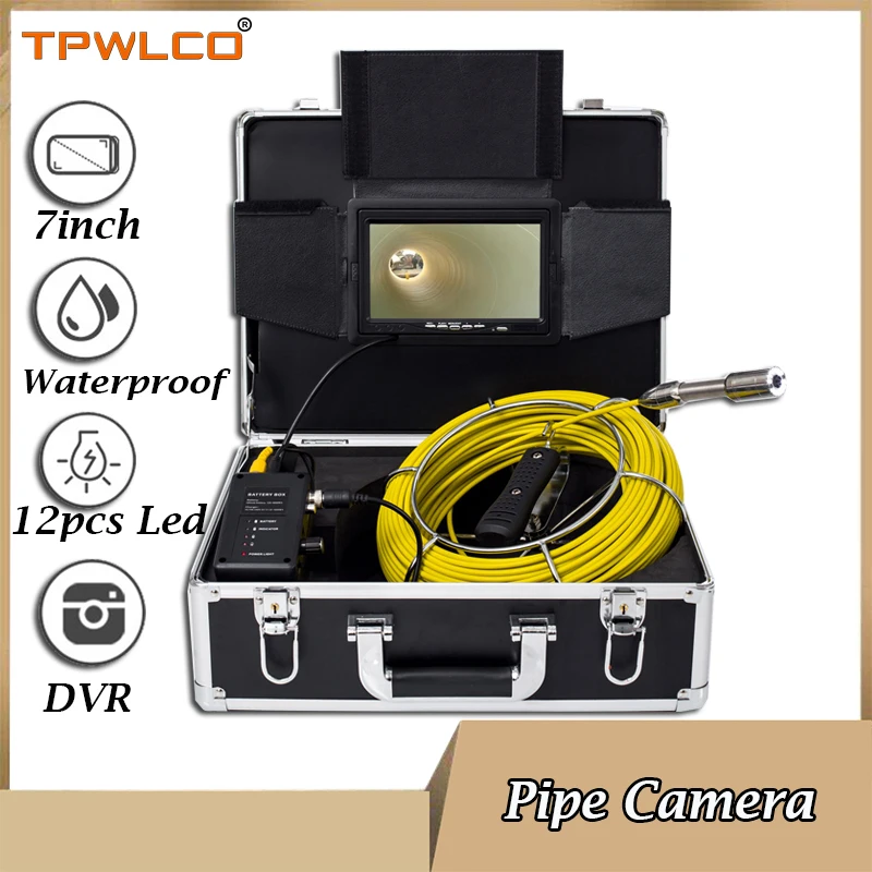 

7inch IP68 Waterproof Sewer Pipeline Inspection System 20m 23mm Drain Industrial Endoscope Camera With DVR Function 8GB SD Card