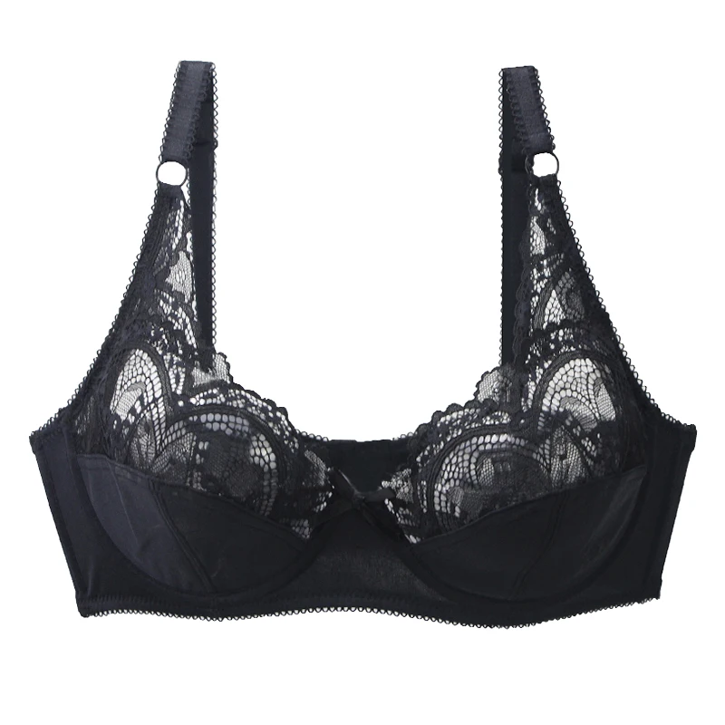 

2021 New Women Lace Bras Ultra Thin Thick Perspective Bralette Deep V Sexy Female Lingerie BH Tops Plus Size BCDEF Cup Underwear