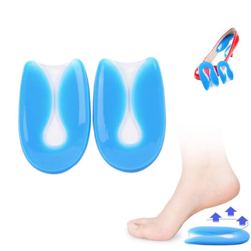 1 par de gel de silicone para alívio da dor nos pés, protetor de calcanhar em forma de u, fasceíte plantar, almofada de inserir palmilha, homens e mulheres