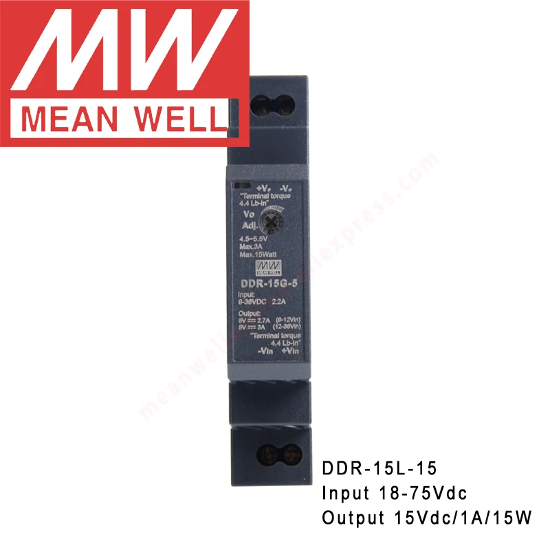 

Original Mean Well DDR-15L-15 Din Rail Type DC-DC Converter meanwell 15V/1A/15W DC to DC Power Supply 18-75Vdc input