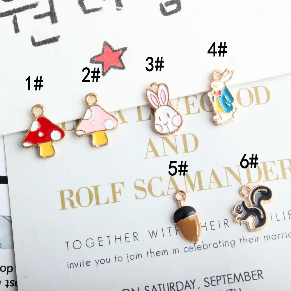 10 pcs Diy Korean Jewelry Accessories Cute Rabbit Mushroom Pendant Bracelet Pendant Cartoon Character Animal Plant fitting