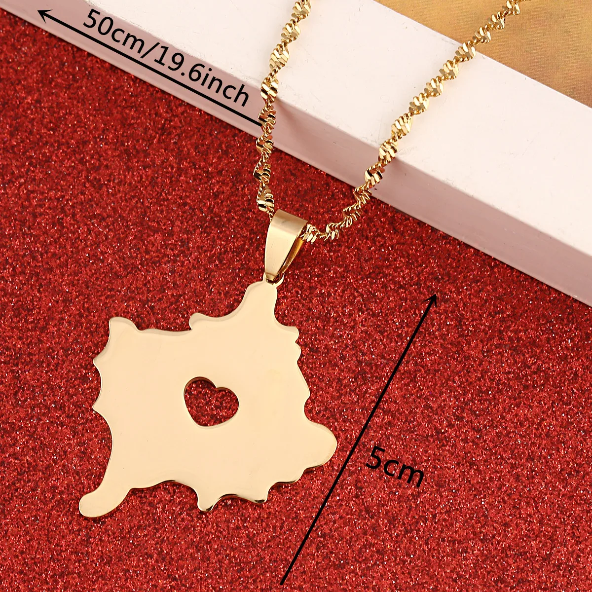 Stainless Steel Heart Kosovo Map Pendant Necklace Gold Color Kosoves Charm Jewellery