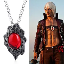 Cosplay Jewlery Pendant Necklace Halloween Kids Gifts DMC Dante Cosplay Accessory Chain Necklace Red Stone Pendant Alloy