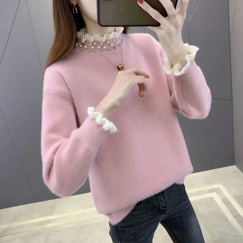 2023 Autumn Winter Thick Sweater Women Knitted Ribbed Pullover Sweater Long Sleeve Fasion Slim Jumper Soft Warm Pull Femme