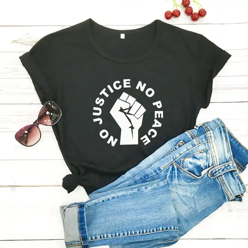 

No Justice No Peace 2020 New Arrival Summer Casual 100%Cotton Funny T Shirt Black Lives Matter Shirt Equality Decals Print Shirt