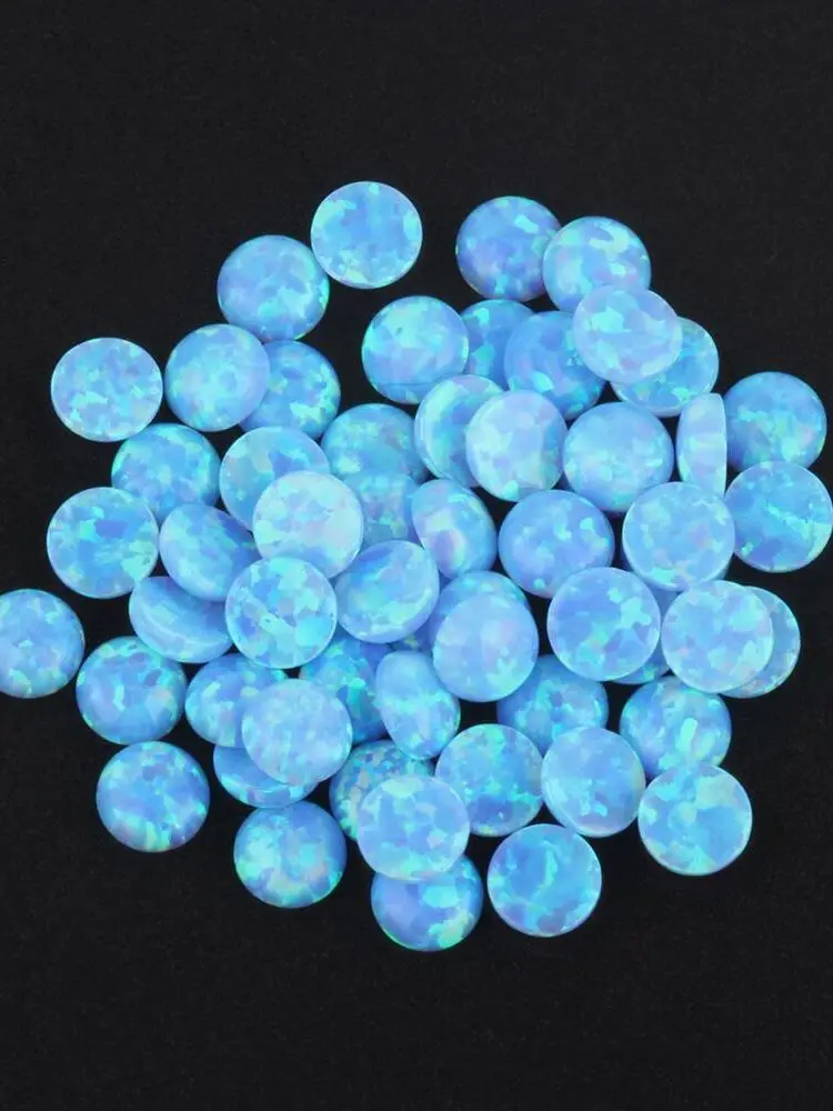 

(50Pcs/Lot) OP06 Light Blue 2mm Synthetic Round Flat Bottom Cabochon Semicircle Opal Gems Stone