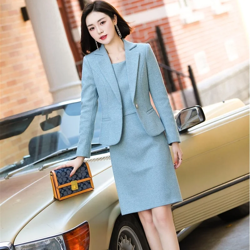 High Quality Fabric Women Business Suits with Dress and Jackets Coat Fall Winter Formal OL Styles Ladies Blazers Work Wear Sets